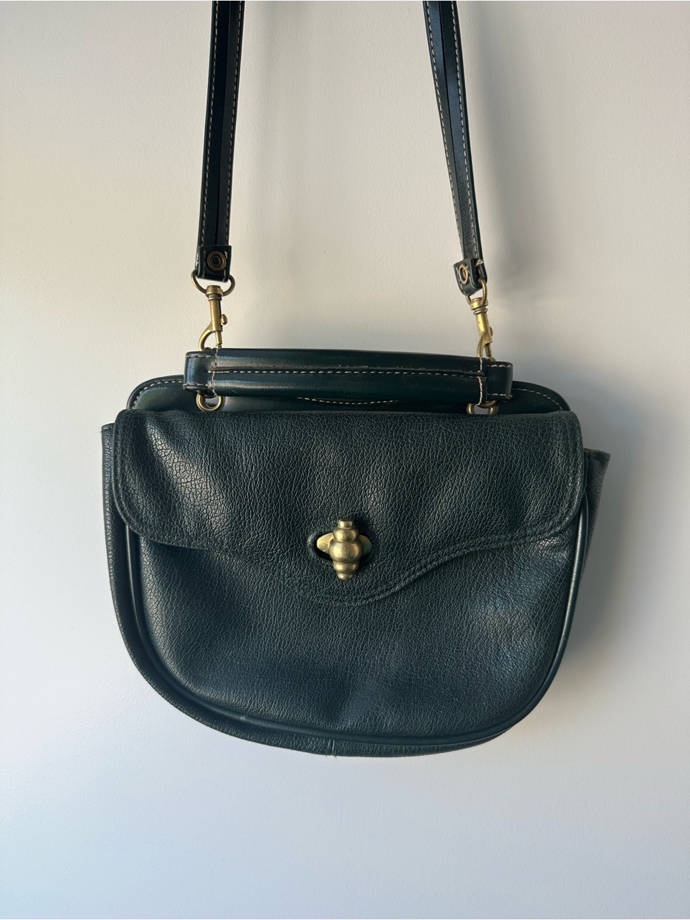 Vintage Capezio Dark Green Genuine Leather Crossbody with Brass Turn-Lock